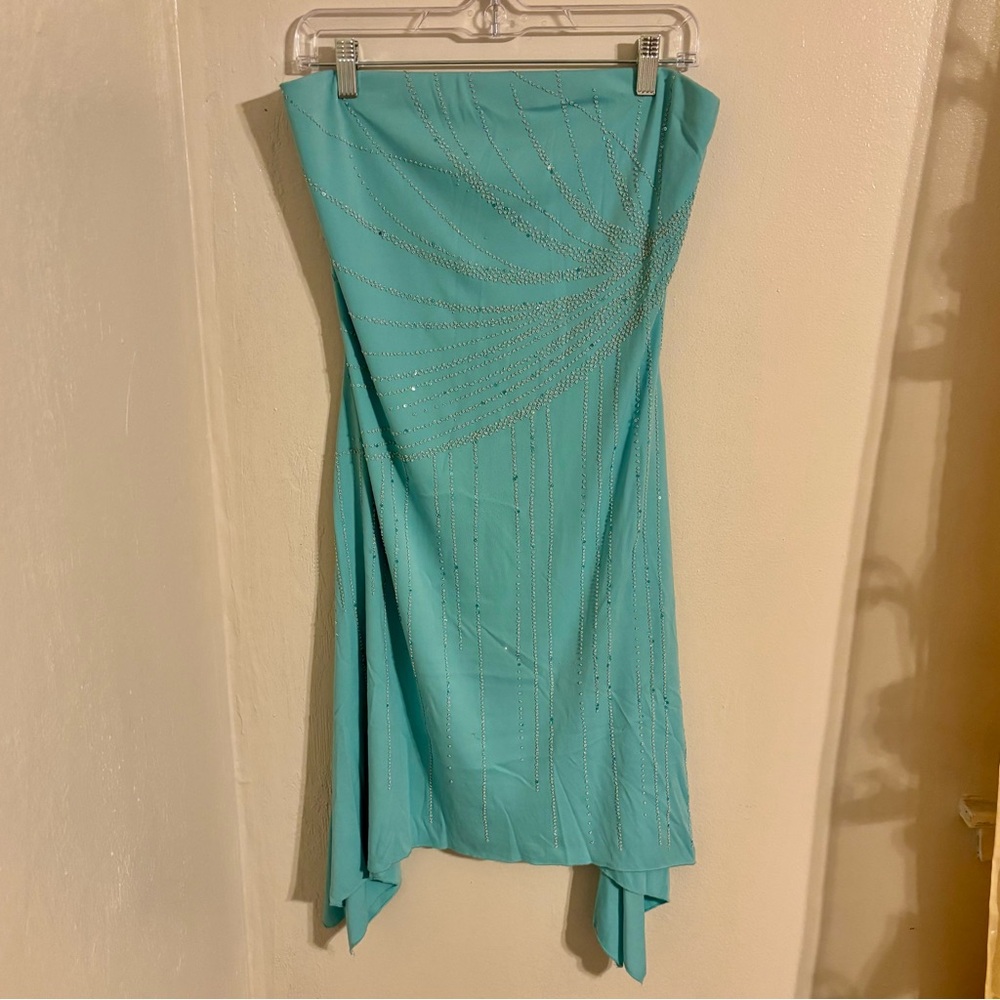 Y2K aqua strapless asymmetrical dress
